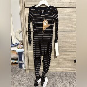 NWT Striped Black and Brown Footie with Sloth Design